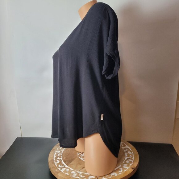 Orvis Black Button-Down Short Sleeve V-Neck Blouse M/M Lightweight Rayon - Picture 6 of 13